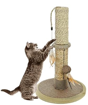 Elegancy Cat Scratching Post, Tree Tower, Sisal Pet Claw Scratcher Pole with Hanging Ball Toy, Cat Plaything Activity Climber, Pets Scratch Pillar for Cats & Kitten
