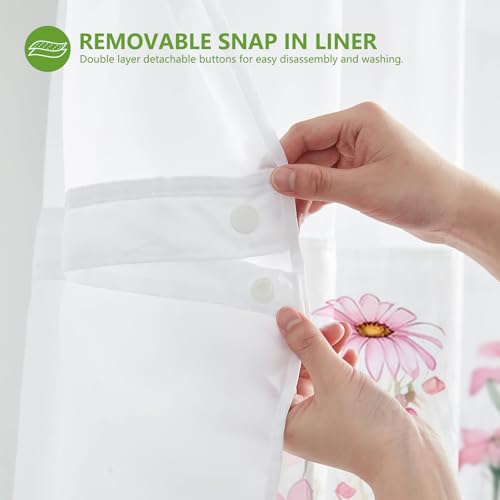 Rideau de douche imperméable avec doublure à clipser et maille transparente