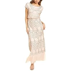 Adrianna Papell Womens Short Sleeve Blouson Beaded Gown