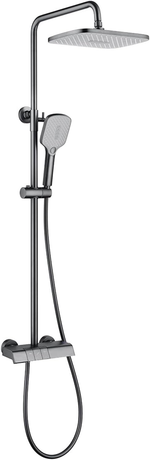 Shower Set Height Adjustable Overhead Shower Kit, 3 Function Water Outlet with 1.5m Shower Hose, Rainfall Shower Head and Hose Set Mixer, Black