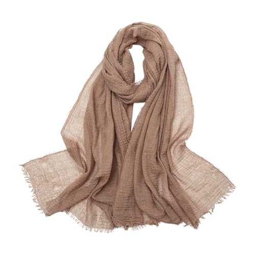 Queenbox 27x68in Fringed Linen Scarf, Cotton Soft Lightweight Scarves Beach Shawl Wrap, Khaki