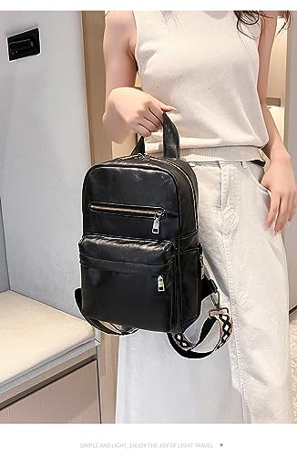 Sling Bag with 2 Guitar Strap for Women Vintage Pu Leather Chest Bag Casual Crossbody Shoulder Daypack for Hiking (black)2