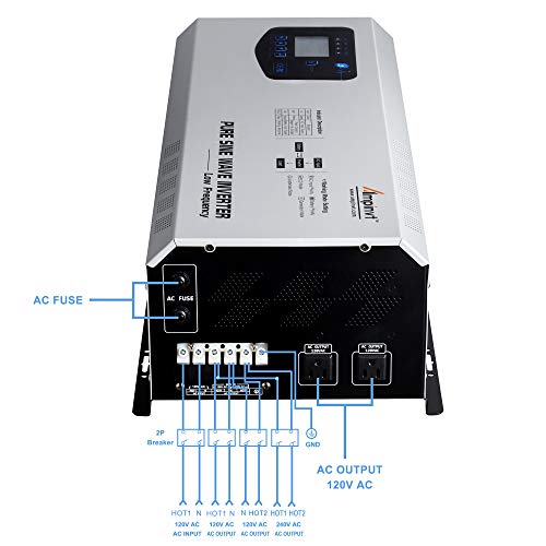 5000W Peak 15000watts Pure Sine Wave Power Inverter 24V DC to 120/240 VAC Split Phase with Battery AC Charger,Off Grid Low Frequency Solar Inverter for Lithium, Sealed,AGM, Gel,and Flooded Batteries