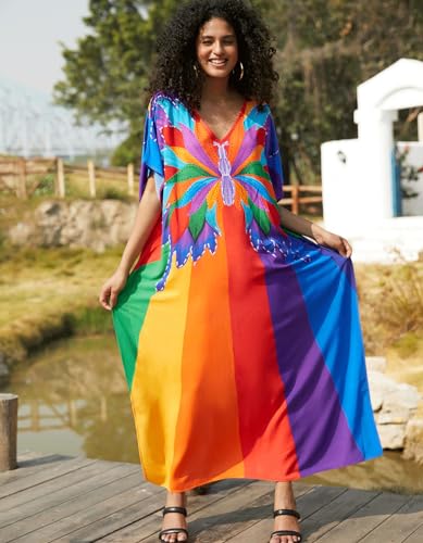 Image of NFVNKJ Women's Plus Size Beach Lounge Kaftan Maxi Dress Swimsuit Coverup for Women