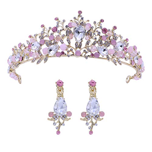 Frcolor Tiara De La Boda Y Corona Flor De Diamantes De Imitación Princesa De La Novia Corona Con Pendientes