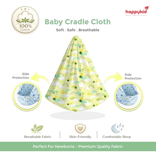 Image of Happykid Baby Cradle Set | Durable Cotton Cloth, Mosquito Net, Spring, Hanger Jhoola (Green)