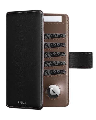 Image of VULKIT Passport Wallet Compatible with Airtag Holder RFID Blocking Bifold Travel Card Holder, Black Brown, 6.9x4.3x0.10 inches, Minimalist