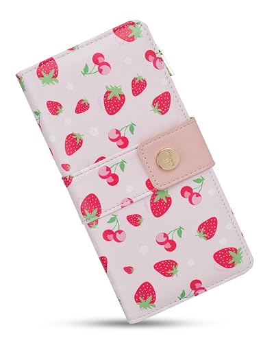 Image of Strawberry Women's Trifold Wallet,Large Capacity RFID Long Wallet