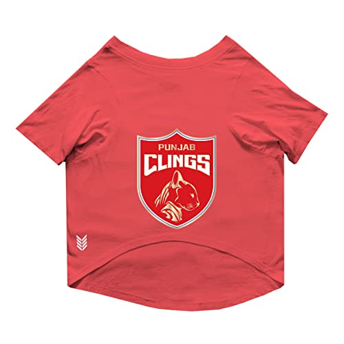 Image of Ruse Crew Neck Half Sleeves T-Shirt for Dogs IPL Replica Punjab Clings Team Dog Cotton Jersey Printed Breathable Tees Apparel for Pet - Gift for Dogs (Saint Bernard, Great) (Poppy Red, XXL)