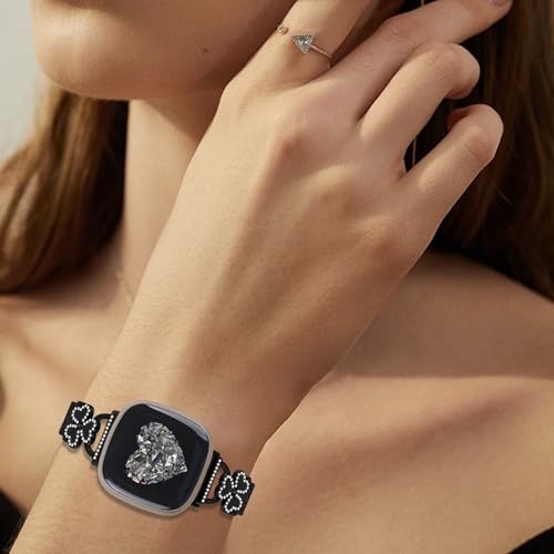 Bling Love Clover Bands For Women Compatible With Versa 4/Versa 3/Sense 2/Sense Stainless Steel Adjustable Replacement Strap.