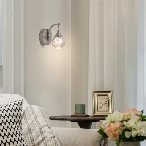 Image of Wall Sconce Indoor, LED Modern Crystal Wall Sconces, Bubble Sconce Wall Lighting for Bedroom Dining Room Living Room Hallway Vanity Bathroom, Nickel