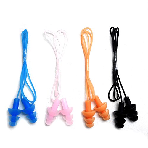 Ear Plugs for Divers Zooshine 4 Pairs Waterproof Silicone Swimming Earplugs Corded,Swimming Ear Protection Sets(Earplugs Only)