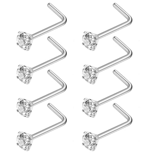 Aisoso Nose Rings, Titanium Steel Nose Piercings Stud Jewelry for Women Men Cubic Zirconia Imitation Diamond