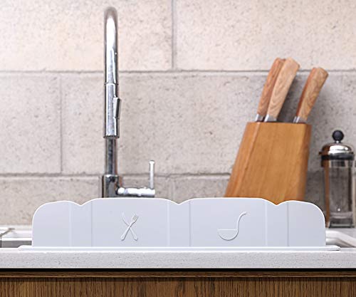 EunGaBi Sink Splash Guard - Silicone Splatter Shield for Kitchen & Bathroom Sinks - Easy to Install Water-Blocker for Hand-Washing & Dishwashing - Wear-Proof Material, & Strong Nano-Suction (Gray)