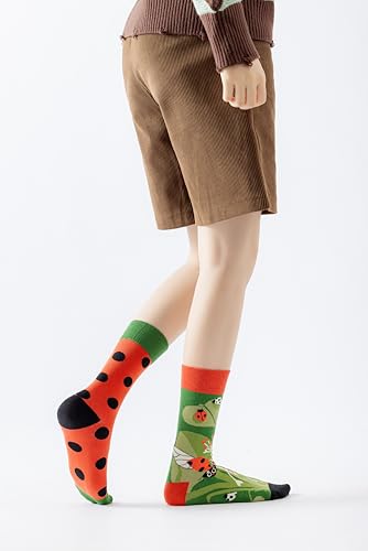 NxnChc Lustige Socken Für Damen Und Herren Unisex Viele Marienkäfer Motive Tier Essen Obst Sport Kunst Aus Baumwolle Geschenk Asymmetrische Muster Links Und Rechts