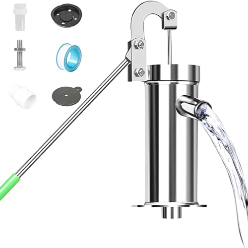 Schwengelpumpe Edelstahl, 360° Drehbare Brunnenpumpe, Wasserhandpumpe Handpumpe Wasser Brunnen mit 7 Zubehörteilen, Handbrunnenpumpe bis zu 8M Tiefe für Häuser, Hausgärten, Yard, Teiche