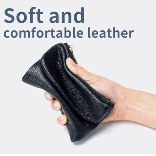 Unisex Pebble Leather Wallet – Small Genuine Leather Card Holder with Coin Zipper, Compact Soft Wallet for Women and Men, 5.3in Short Bifold (Red)4