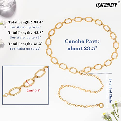 Image of LEACOOLKEY Women Turquoise Concho Chain Waist Belt Silver Western Cowgirl Metal Chain Belt for Dress Adjustable