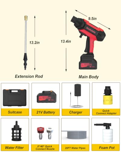 Image of 1080PSI CordlessPowerWasher Jet Nozzle High Pressure Hose Nozzle for Garden Hose for Car Washing, Garden Cleaning, Patio, Red