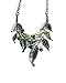 Moxeay Womens Vintage Crystal Rhinestone Leaves Bib Statement Collar Chain Necklace Earring Sets (Green)