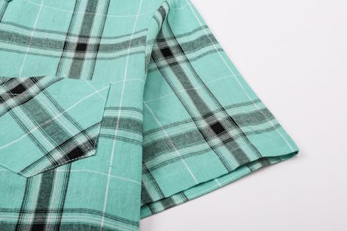 Image of SANGTREE Girls and Women Plaid Shirt Short Sleeve Button Down Summer Blouses Tops
