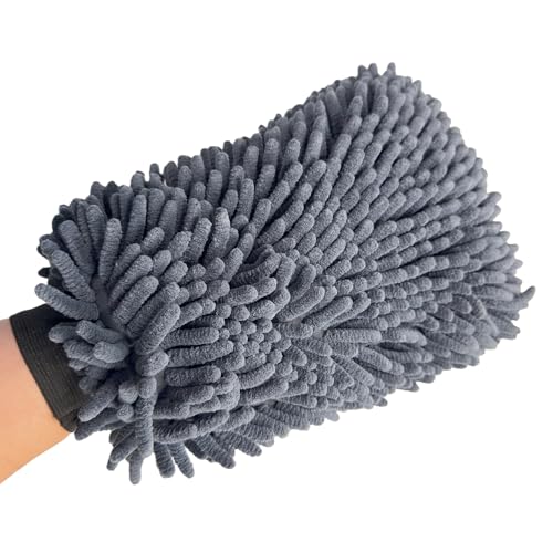 BLINGOBLING Grey Extra Large Size 7.5" X 11.5" Chenille Premium Scratch Free Microfiber Wash Mitt for Car Washing, Ultra-Soft Car Wash Glove, Swirl Free Finish, Safe for Trucks, SUVs, Motos, and More — view 2