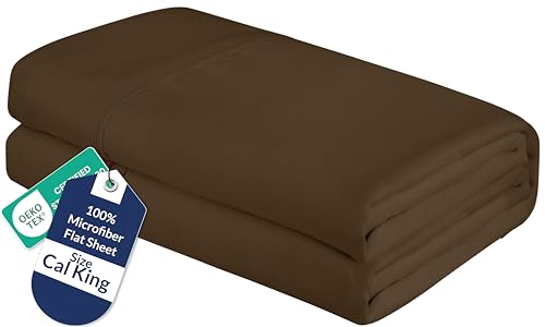 Image of Royale Linens California King Flat Sheet - Ultra Soft Brushed 1800 Microfiber Flat Sheets Only - Wrinkle Free & Stain Resistant - Hotel Quality Top Sheet for Bed (King Cal, Chocolate)