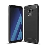 COPHONE® - Cover Nero Compatible Samsung Galaxy A8 2018 in Fibra di Carbonio, Antiscivolo. Custodia Galaxy A8 2018 Silicone Molle Black, Anti-Urto