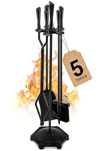 Gtongoko 5 Pcs Fireplace Tools Set 32" Black Wrought Iron