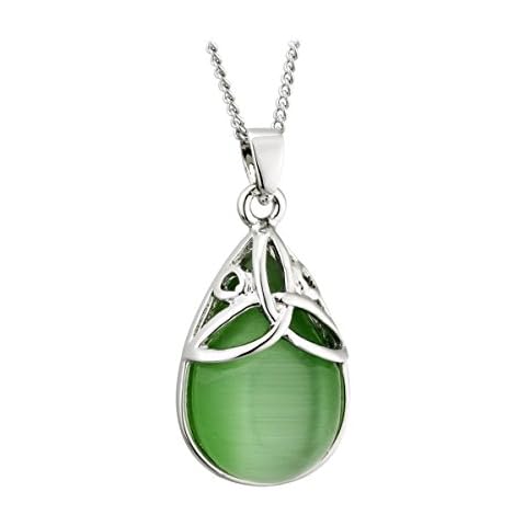 Solvar Rhodium Oval Cat Eye Trinity Pendant Necklace Cover