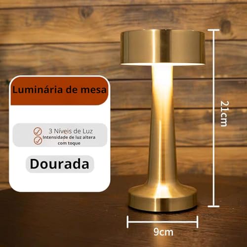Luminária de Mesa Recarregável, Luminária Noturna, Lampada de Cabeceira Portátil, Luminária USB, Lum