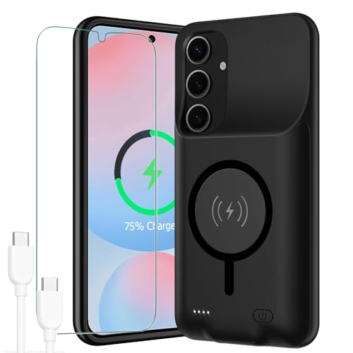 Battery Case for Galaxy S25 Plus, 12000mAh Portable Protective Wireless Charging Case Compatible with Galaxy S25 Plus S25+ 5G 2025 (6.7 inch) Rechargeable Extended Battery Pack Charger Cover (Black)
