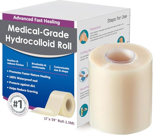 Hbaid Hydrokolloid Pflaster Rolle 5cm x 1.5m, Selbstklebender Wasserfester Hydrokolloid Verband für Wundschutz, Atmungsaktive und Hautfreundliche Wundauflage für Blasen, Schnittwunden und Kratzer