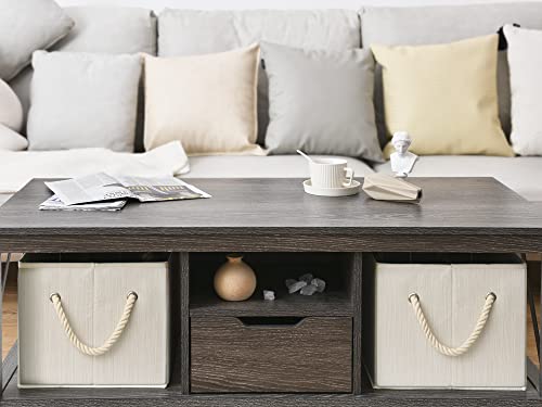 Storageworks 32L Storage Baskets For Organizing, Foldable Storage Baskets For Shelves, Fabric Storage Bins With Handles, Beige, White & Ivory, 3-Pack #TOP5