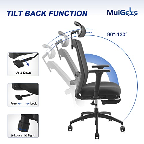 Muigels Ergonomic Office Chair With Footrest - High Back Computer Desk Chair With Adjustable Lumbar Headrest Arms Support And Tilt Function, Comfy Rolling Task Chair For Conference Room Home Bedroom #TOP6