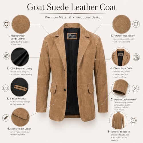 Image of Suede Leather Blazer for Men Suede Sport Coat for Men Blazer Suede Leather Jacket Blazer Coat for Men