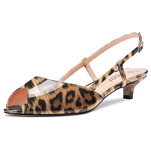 Aachcol Women Pumps Peep Open Toe Ankle Strap Slingback Kitten Low Heel Dress Shoes Sandals Patent Office Wedding Shopping 1.5 Inch