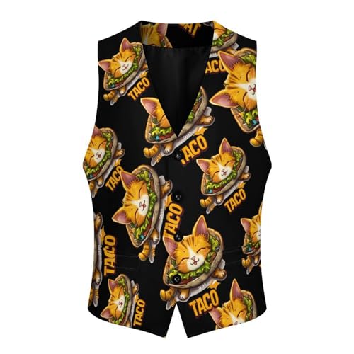 Taco Cat Men's Suit Vests Business Formal Dress V-Neck Waistcoat Tops with 2 Pockets4