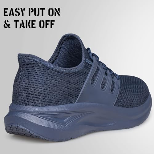 Men's Slip On Walking Shoes Tennis Non Slip Running Casual Comfortable Lightweight Breathable Mesh Athletic Gym Workout Cross Training Fashion Sneakers Zapatos de Hombre Navy Blue Size 9