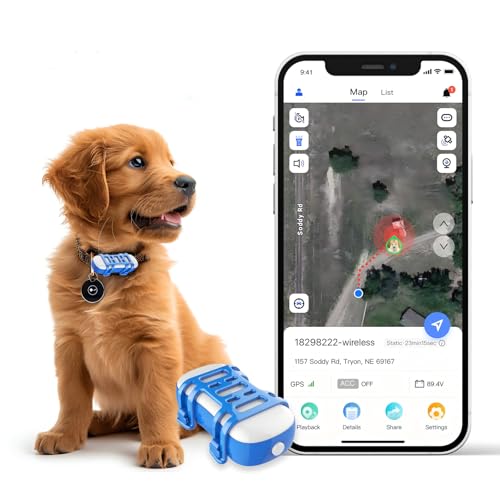 GPS per cani gatto GPS cane- Durata della batteria fino a 1 mese - Collare GPS - Localizzatore impermeabile, - Posizione globale in tempo reale, Notifiche anti-fuga, Recinti digitali e Notifiche
