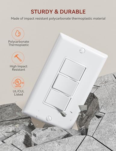 AIDA Single Pole Rocker Light Switch - 15 Amp, Self-Grounding, Decora Style, Black, 50-Pack - View #13