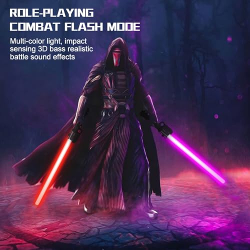 OSDUE Lichtschwert für Kinder, RGB 7 Farben LED Laserschwert, Laser Sword mit Beleuchtung & Sound, Elektronisches Spielzeug-Lichtschwert für Halloween Verkleidung, Silvester-Partyzubehör, Schwarz