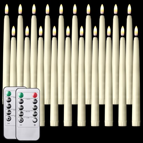 Image of Tuanse 20 Pcs Flickering Flameless Taper Candles Bulk LED Battery Operated Realistic Flame Effect with Remote & Timer Safe No Fire Wax Drip Candles for Wedding Church Home Decor (9.65 inch,Beige)