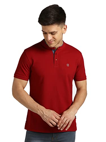 Image of Urbano Fashion Men's Solid Slim Fit Half Sleeve Cotton Polo T-Shirt with Mandarin Collar