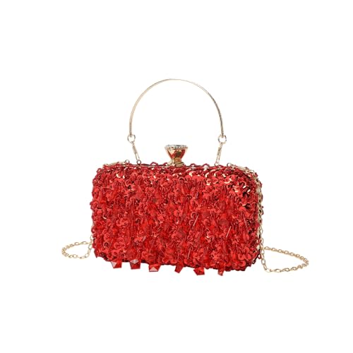 Red Sparkly Clutch Purse for Women Glitter Sequin Evening Bag with Detachable Chain for Wedding Party PromRED