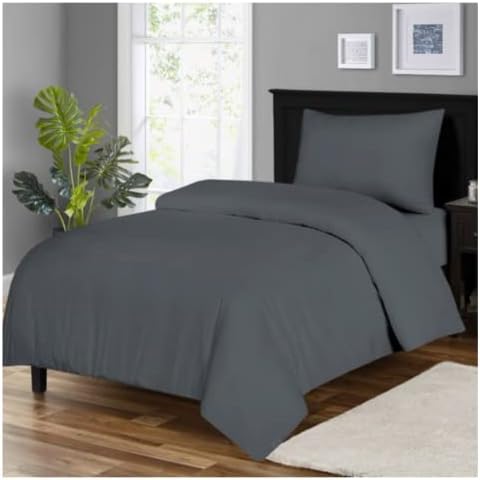 Ruby Deals Microfiber Plain Duvet Cover Bedding Sets Luxury Basic Light Weight, Super Soft Collection, Solid Stain Strip Resistant Bed Sheet with Pillowcase 100% Polyester Single Charcoal Cover
