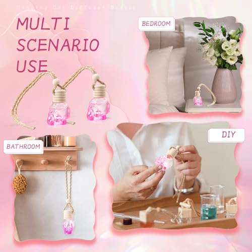 Image of 20 Pieces Hanging Car Air Freshener Gradient Pink Diffuser Bottles Empty Glass Perfume Refillable Essential Oil Aromatherapy Diffuser Pendant for Auto Interior Accessories(Skull Style)