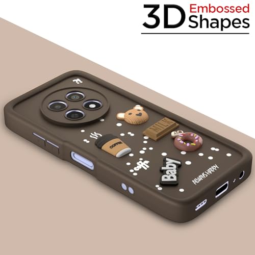 Image of Pikkme Back Cover for Realme Narzo 70x 5G / N65 / Realme 13 /12 / 12X 5G / C65 | Cute Fun Cartoon 3D Bear Silicone Full Body Protection Bumper Cover (Brown)