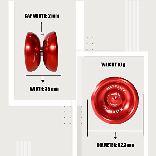 Yomega Maverick - Professional Aluminum Metal Yoyo For Kids And Beginners With C Size Ball Bearing For Advanced Yo Yo Tricks And Responsive Return + Extra 2 Strings & 3 Month Warranty (Red) #TOP3
