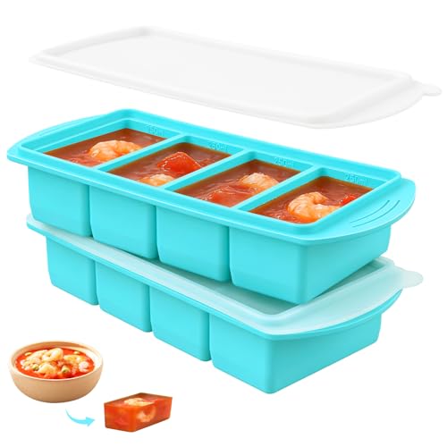 2 Pack Soup Freezer Containers 4 Grids 1000ML Silicone Freezer Moulds Silicone Freezer Tray Silicone Food Storage Trays for Meal Prep Storing Soups Sauces